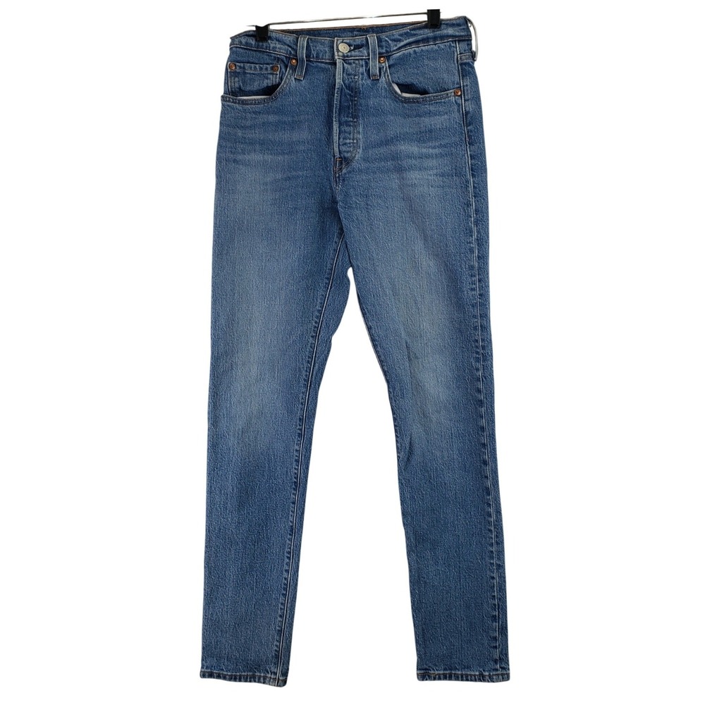 Levis Premium 501 Skinny Jeans Womens 28x30 Blue High Rise Stretch Denim Casual